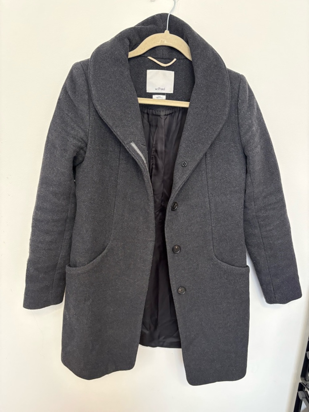 Wilfred Aritzia Cocoon Coat Wool Cashmere Blend Charcoal Grey XXS minimalist